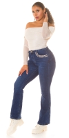 Blugi Sexy cu talie inalta Bootcut sclipici detaliu