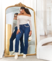 Blugi Sexy cu talie inalta Bootcut sclipici detaliu