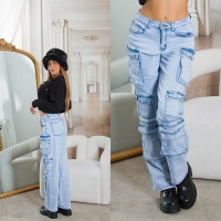 Blugi Sexy Musthave cu talie inalta Cargo light denim