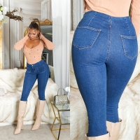 Blugi skinny Sexy cu talie inalta buzunare detail