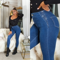 Blugi skinny Sexy cu talie inalta sclipici detail