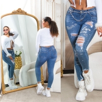 Blugi skinny Sexy Statement Denim cu aspect uzat