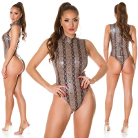 Body sexy piele ecologica cu imprimeu de sarpe