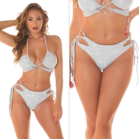 Slip Costum de baie in doua piese sexy cu sclipici decupaje