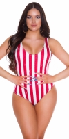 Costum de baie intreg Sexy cu dungi si sclipici Thread