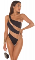 Costum de baie intreg sexy cu umar gol plasa Insert