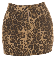 Fuste mini Sexy Denim cu talie inalta in leopard Look