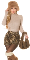 Fuste mini Sexy Denim cu talie inalta in leopard Look