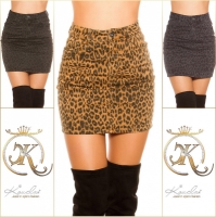 Fuste mini Sexy Denim in imprimeu leopard