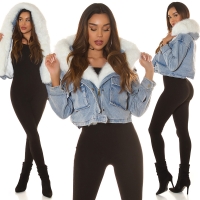 Jachete dama Sexy buricul gol denim cu faux-blanita