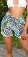 Pantaloni scurti la moda cu talie inalta tropical imprimeu