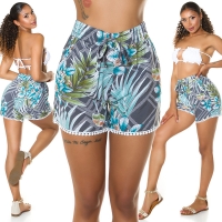 Pantaloni scurti la moda cu talie inalta tropical imprimeu