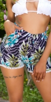 Pantaloni scurti la moda cu talie inalta tropical imprimeu