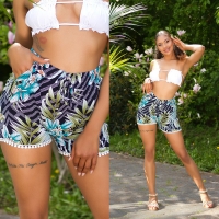 Pantaloni scurti la moda cu talie inalta tropical imprimeu