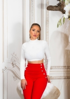 Pantaloni sexy cu talie inalta evazati auriu nasturi