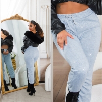 Pantaloni Sexy cu talie inalta Jogger sclipici