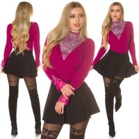 Pulover Sexy tricot cu sclipici & dantela detaliu