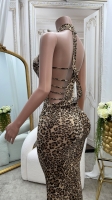 Rochie lunga Sexy Neckholder cu gitter in leopard Look