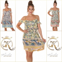 Rochie mini la moda umerii goi cu imprimeu