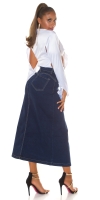 Fusta maxi Sexy cu talie inalta Dark Denim crapatura