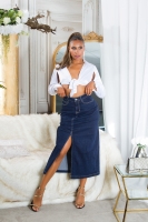 Fusta maxi Sexy cu talie inalta Dark Denim crapatura