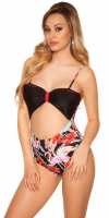 Costum baie Sexy cu decupaje Flamingo imprimeu