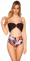 Costum baie Sexy cu decupaje Flamingo imprimeu