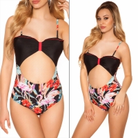 Costum baie Sexy cu decupaje Flamingo imprimeu