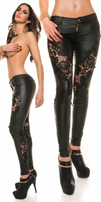 Pantaloni sexy piele ecologica cu dantela