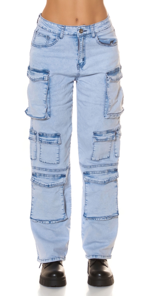 Blugi Sexy Musthave cu talie inalta Cargo light denim