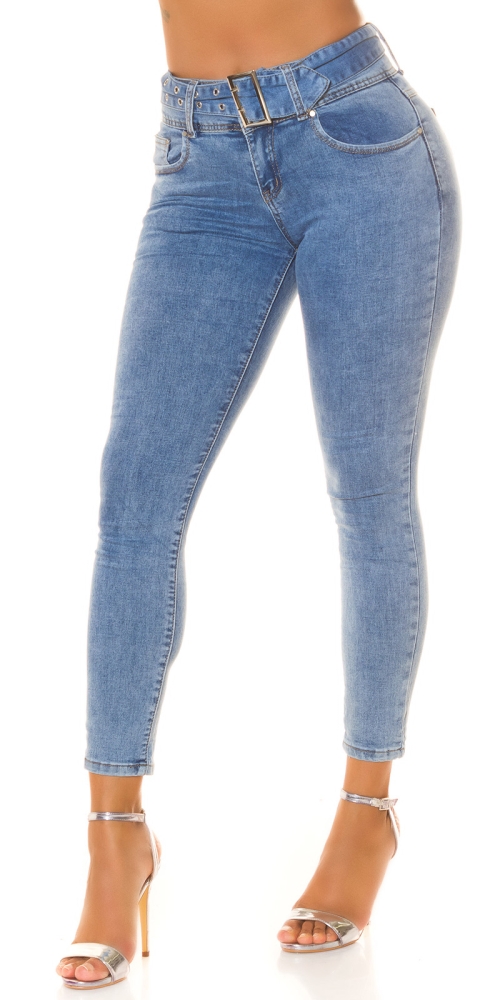 Blugi skinny Sexy cu talie inalta catarama detail