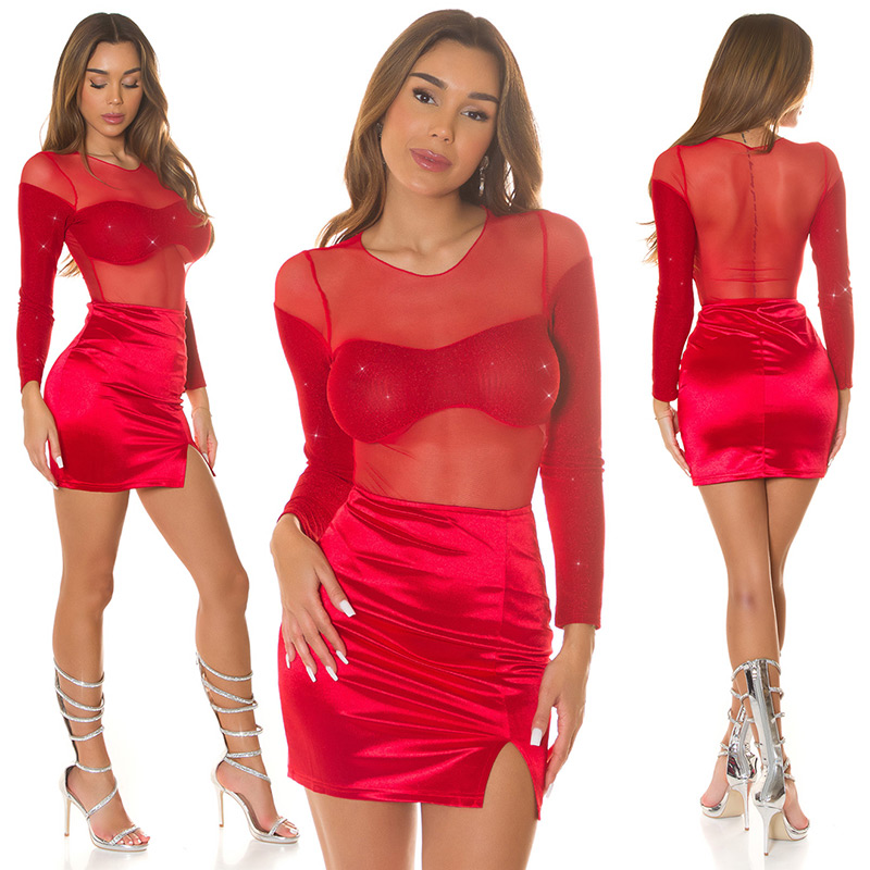 Body sexy transparent cu sclipici detaliu