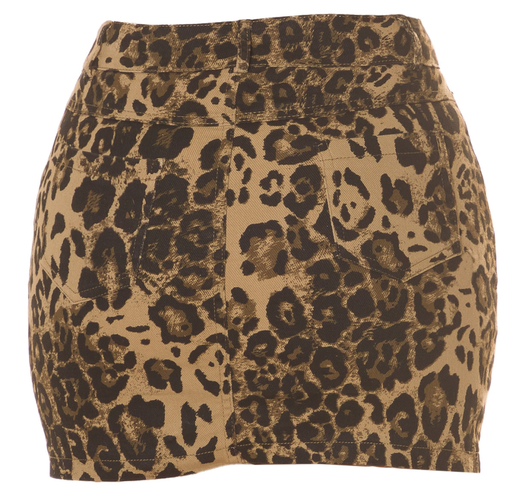 Fuste mini Sexy Denim cu talie inalta in leopard Look