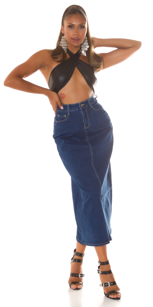 Fuste Sexy cu talie inalta Maxi Denim crapatura