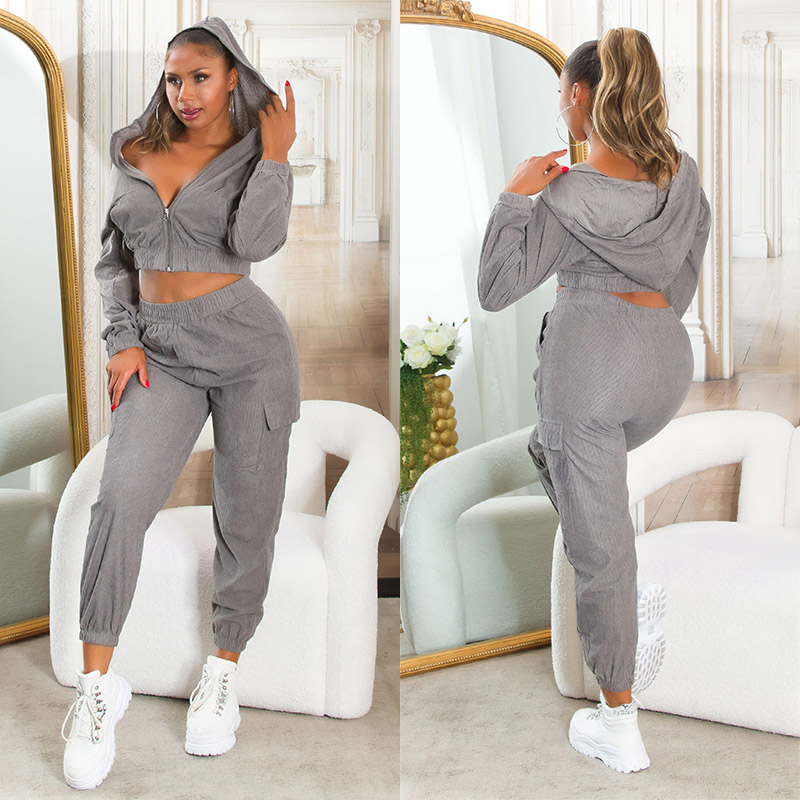 Hanorac scurt Jachete dama Sexy 2 piese Cord Set - Jogger +