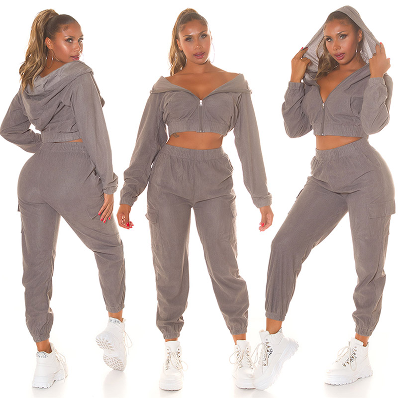 Hanorac scurt Jachete dama Sexy 2 piese Cord Set - Jogger +