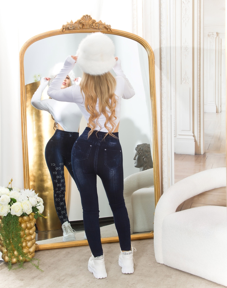 Jeggings Sexy cu talie inalta sclipici