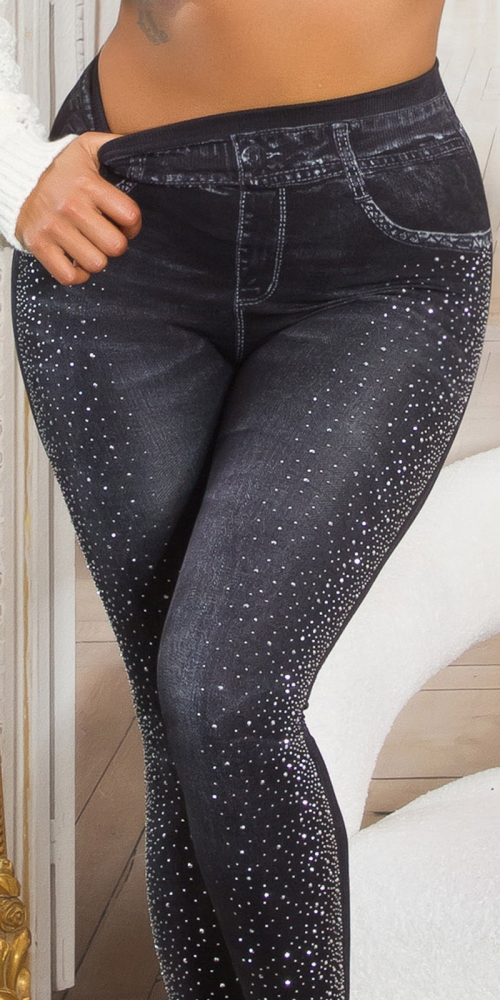 Jeggings Sexy Musthave cu talie inalta sclipici