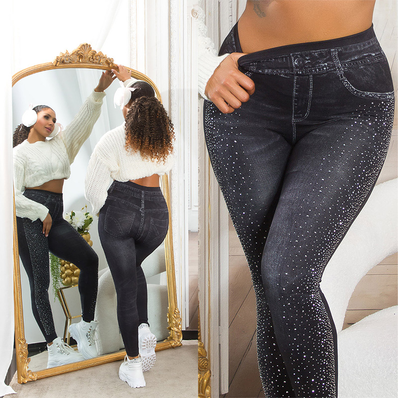 Jeggings Sexy Musthave cu talie inalta sclipici