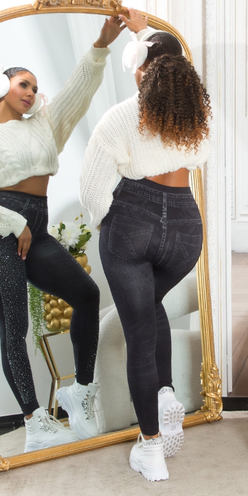 Jeggings Sexy Musthave cu talie inalta sclipici