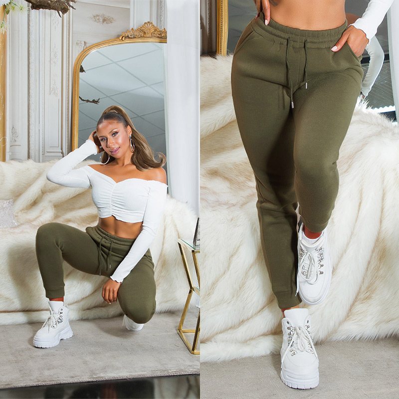 la moda cu talie inalta Jogger buzunare