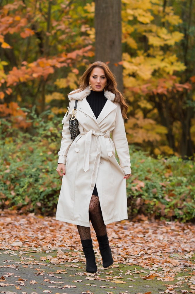 Palton Sexy piele ecologica iarna in Trench Look