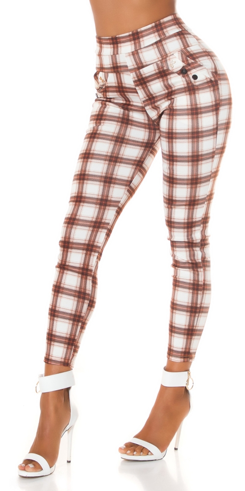 Pantaloni colanti Sexy cu talie inalta checked model