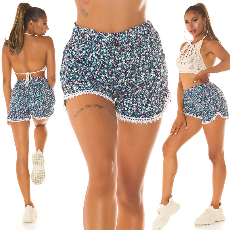 Pantaloni scurti Sexy cu talie inalta imprimeu & dantela