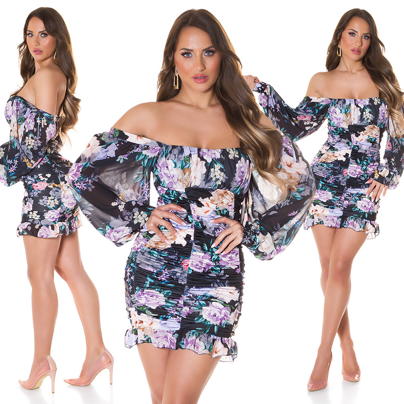 Rochie mini sexy Boho cu flori