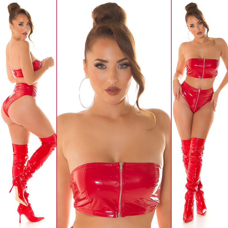 Topuri sexy Latex look cu fermoar